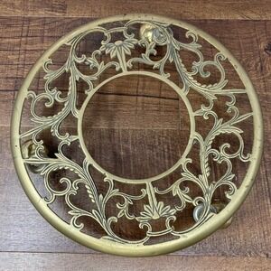 Vintage Brass Plant‎ Stand Caddy on Wheels Ornate Floral Taiwan